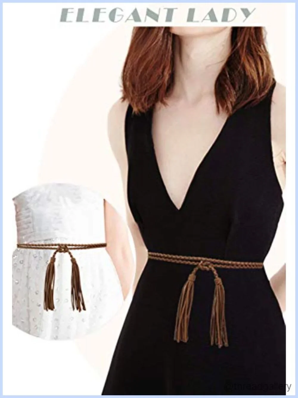 PU Leather Braided Rope Tie Belt Skinny Waist Tassel Boho